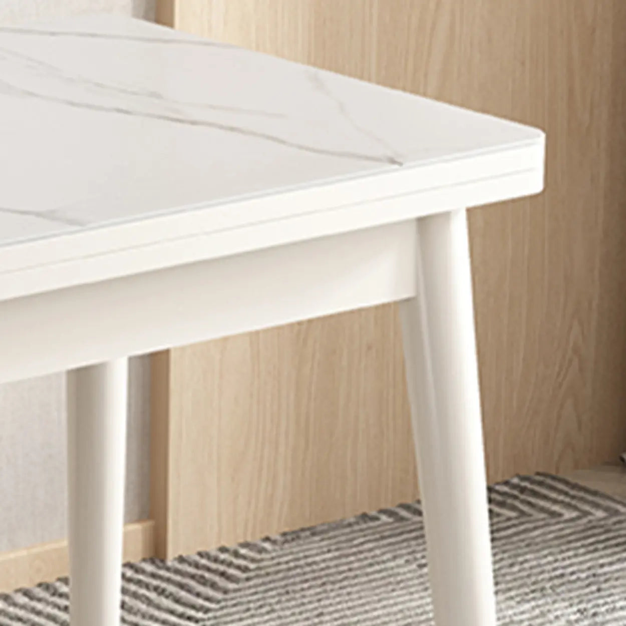 Modern Rectangular White Extendable Wood Dining Table