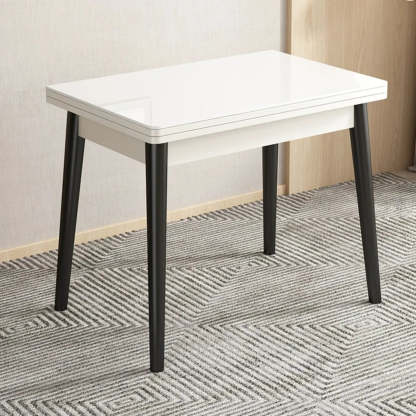 Modern Rectangular White Extendable Wood Dining Table — Glass / Natural Finish / Table Only