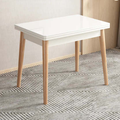 Modern Rectangular White Extendable Wood Dining Table — Stone / Black / Table Only