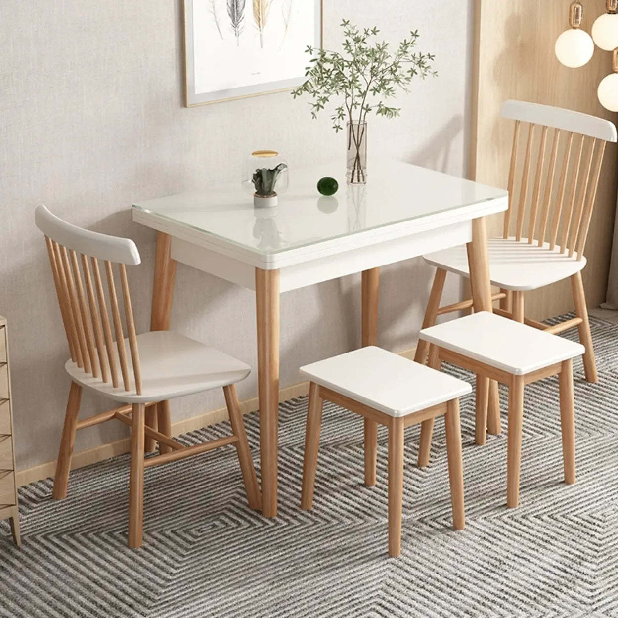 Modern Rectangular White Extendable Wood Dining Table — Stone / White / Table Only