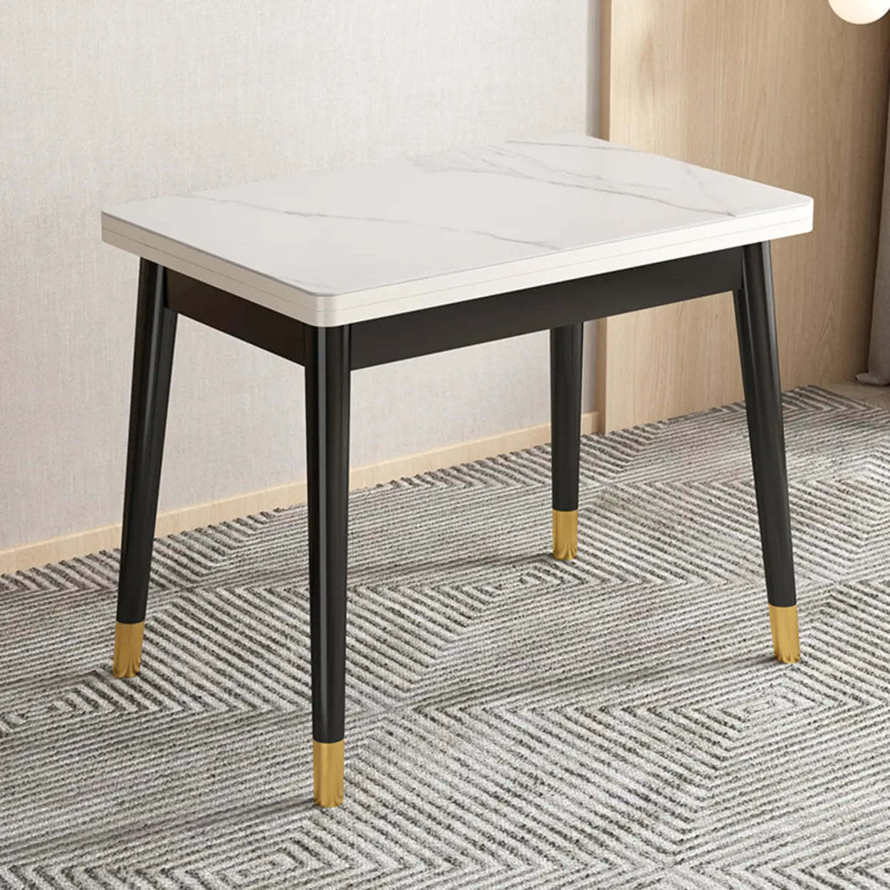 Modern Rectangular White Extendable Wood Dining Table