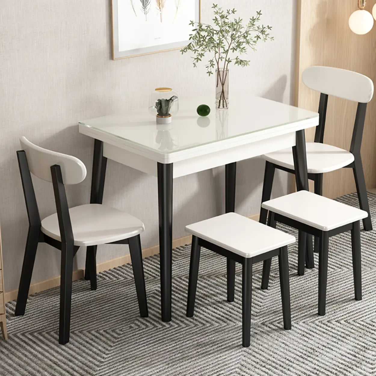 Modern Rectangular White Extendable Wood Dining Table