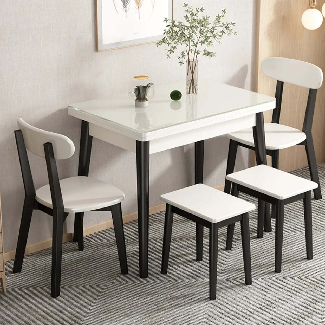 Modern Rectangular White Extendable Wood Dining Table