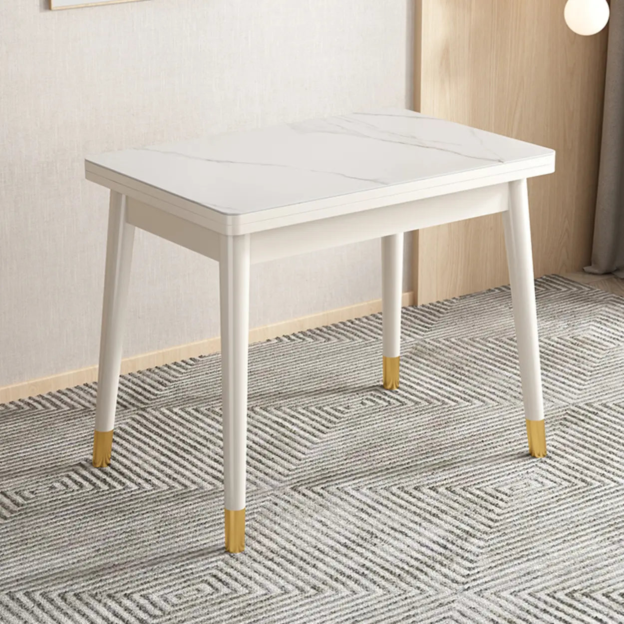 Modern Rectangular White Extendable Wood Dining Table