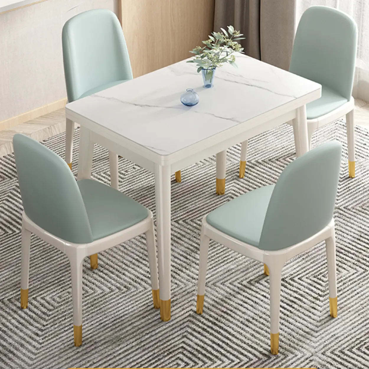 Modern Rectangular White Extendable Wood Dining Table