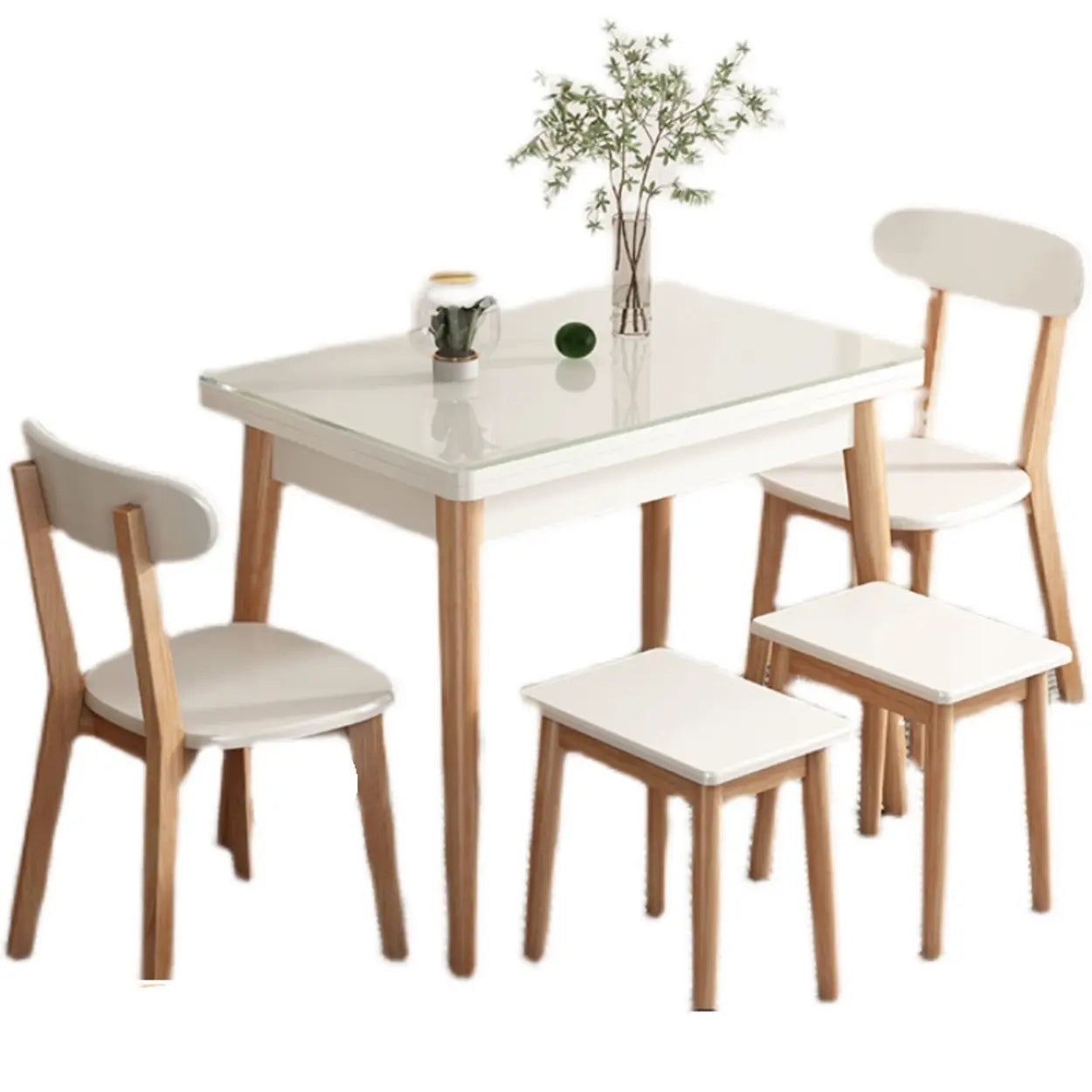 Modern Rectangular White Extendable Wood Dining Table