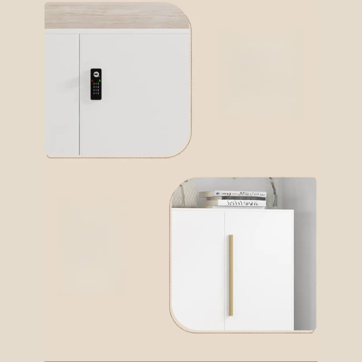 Modern White Wood Large Entryway Shoe Cabinet — White / Colorful Handle
