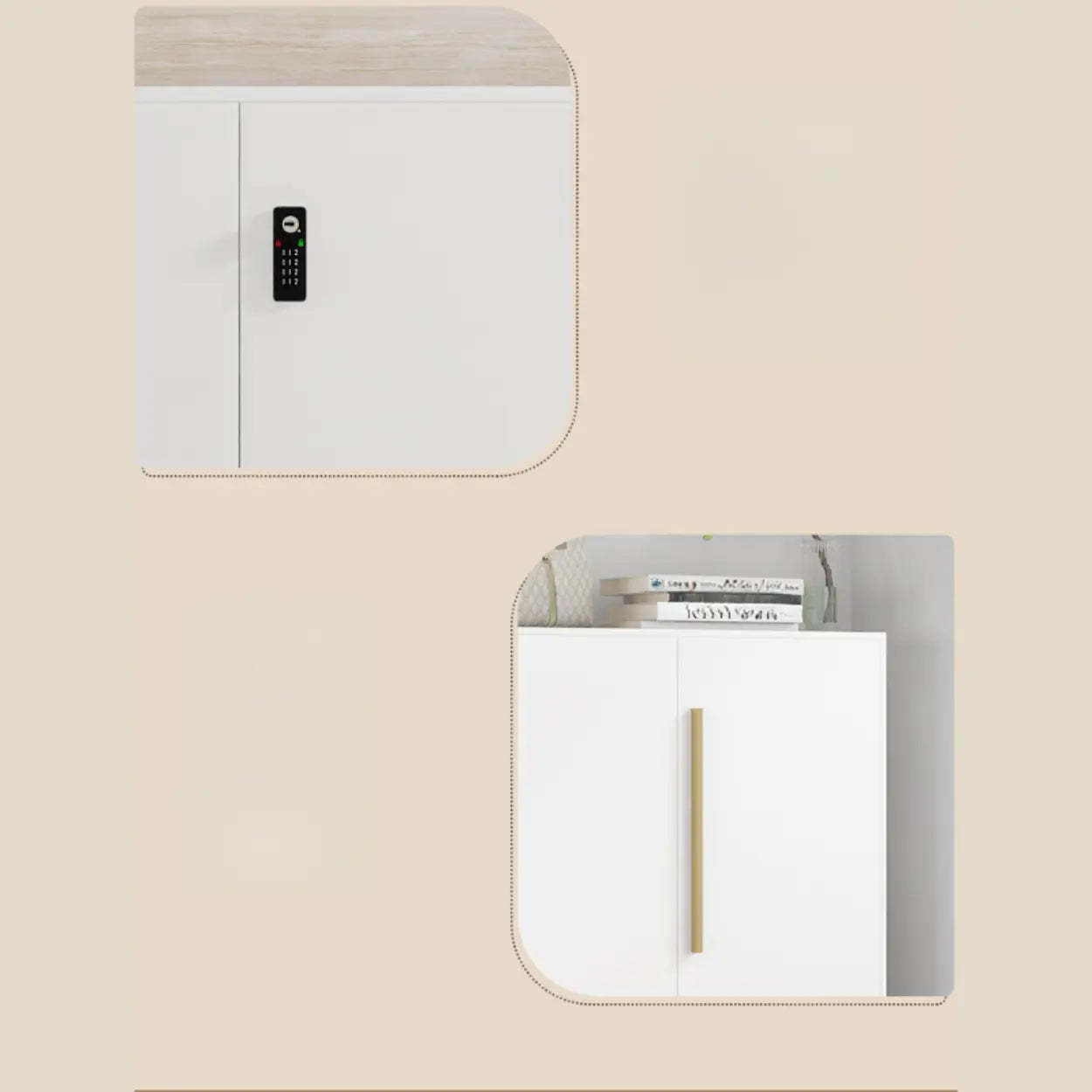 Modern White Wood Large Entryway Shoe Cabinet — White / Colorful Handle