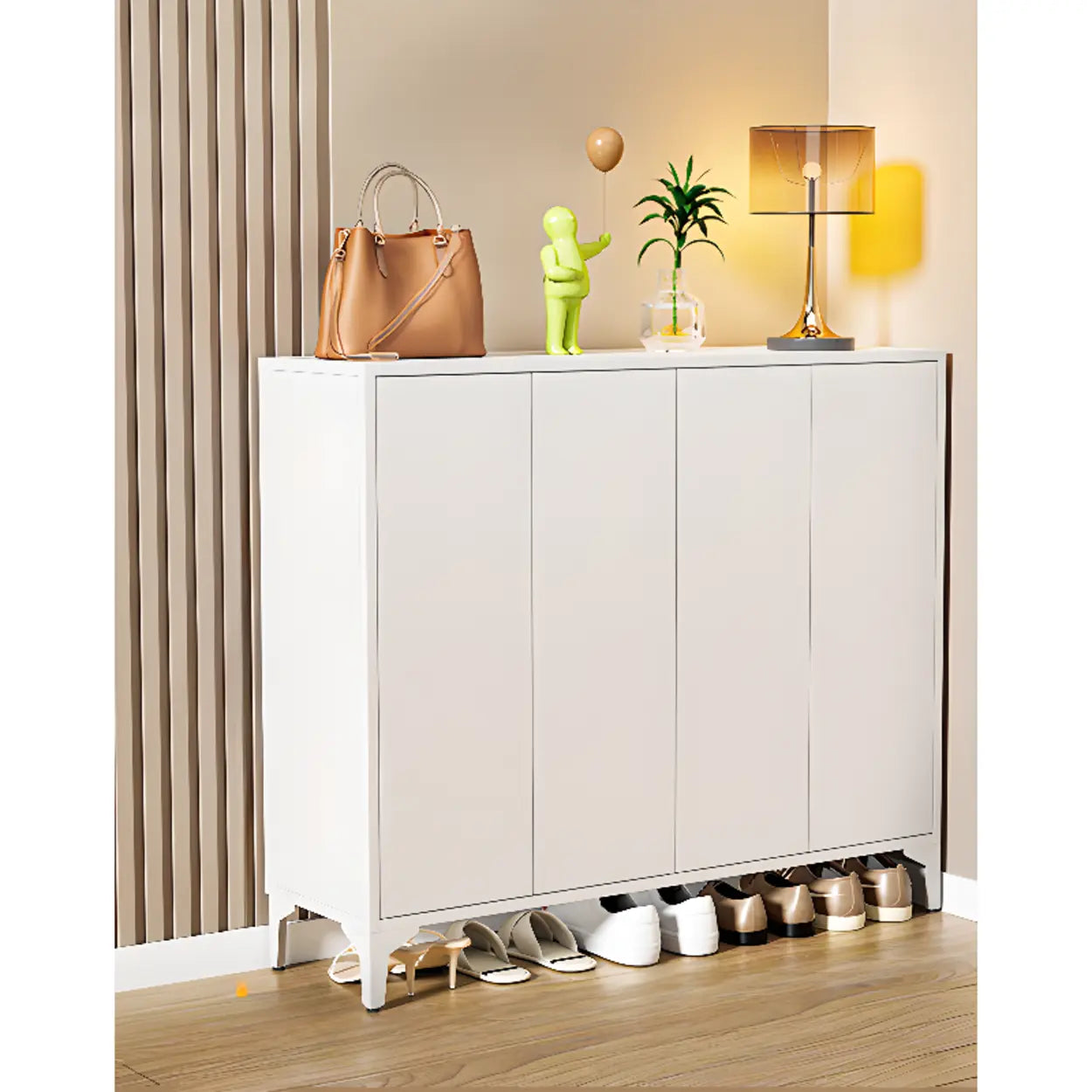 Modern White Wood Large Entryway Shoe Cabinet — White / Code Type