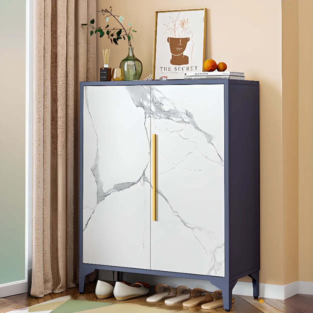 Modern White Wood Large Entryway Shoe Cabinet — White / Long Handle
