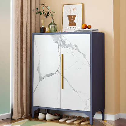 Modern White Wood Large Entryway Shoe Cabinet — White / Long Handle