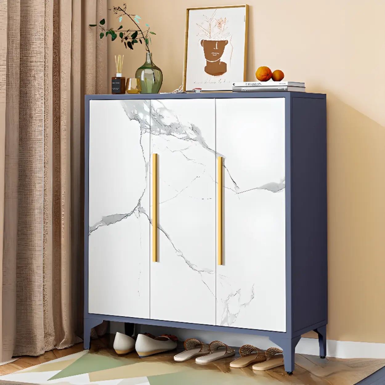Modern White Wood Large Entryway Shoe Cabinet — White / Code Type