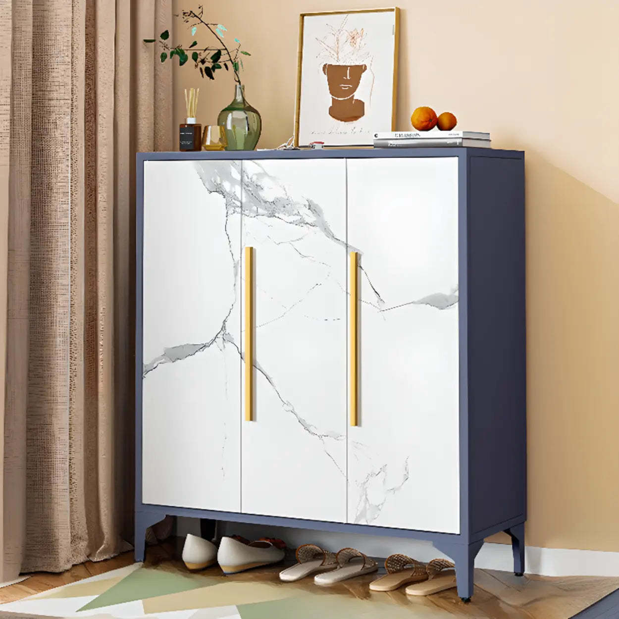 Modern White Wood Large Entryway Shoe Cabinet — White / Code Type