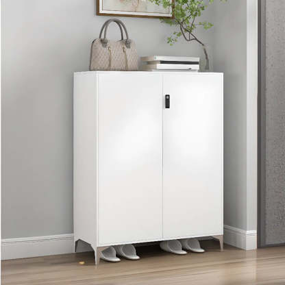 Modern White Wood Large Entryway Shoe Cabinet — Marble / Long Handle