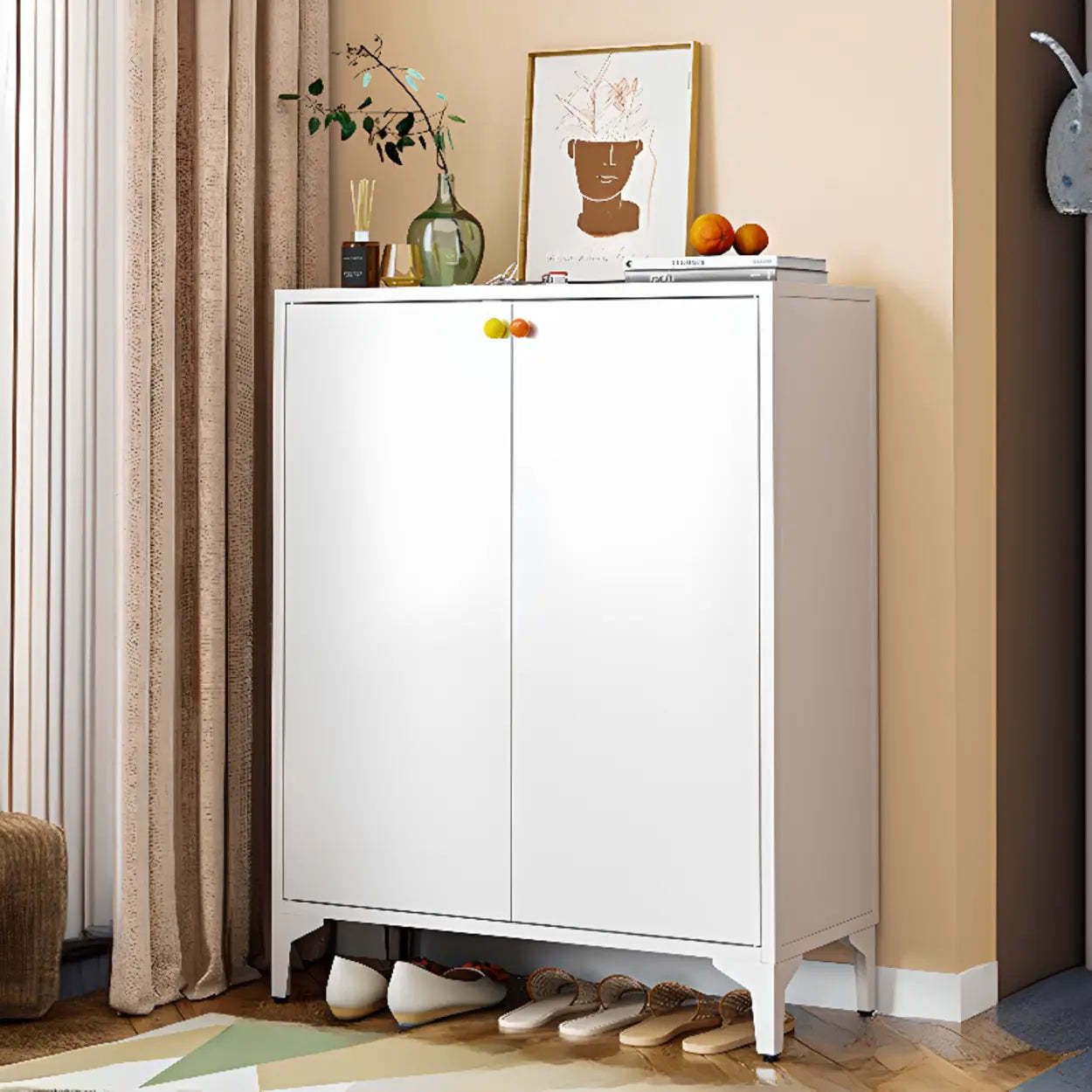 Modern White Wood Large Entryway Shoe Cabinet