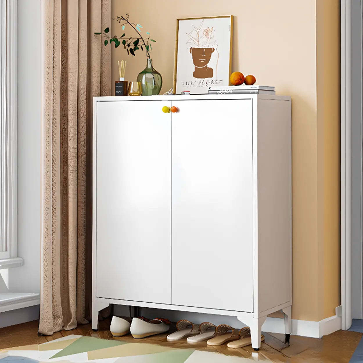Modern White Wood Large Entryway Shoe Cabinet