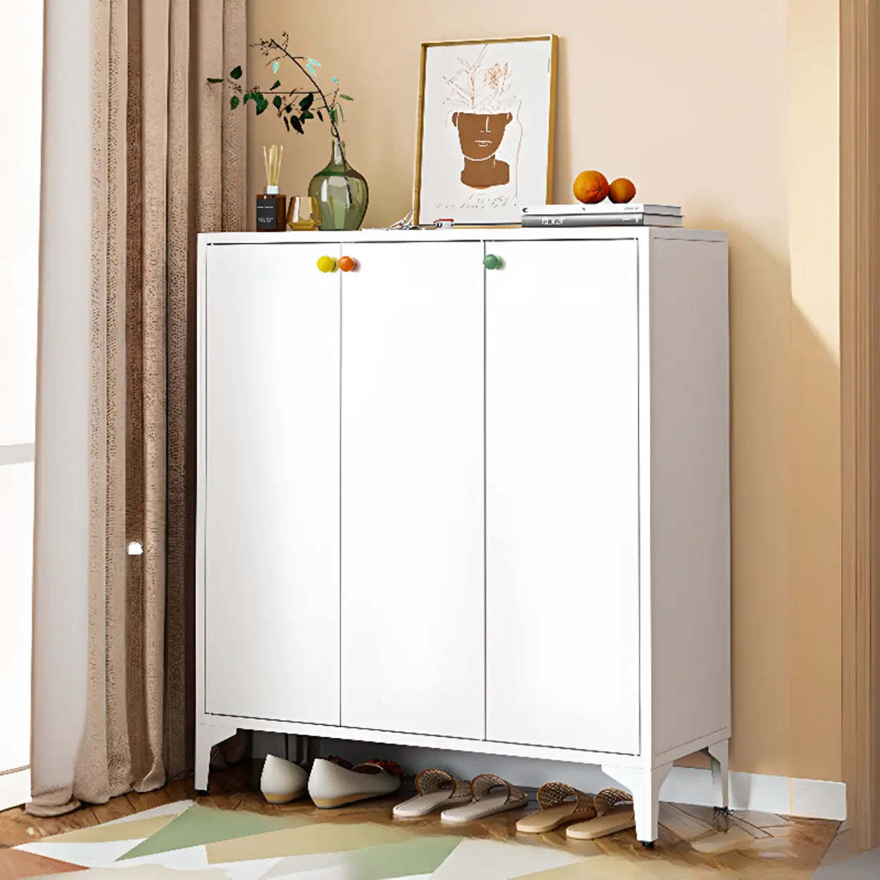Modern White Wood Large Entryway Shoe Cabinet