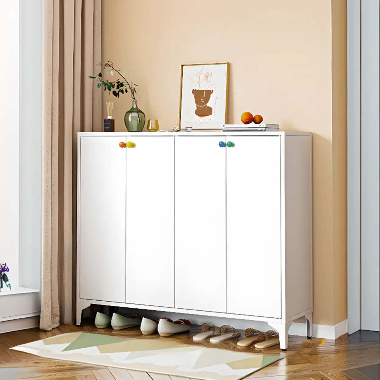 Modern White Wood Large Entryway Shoe Cabinet
