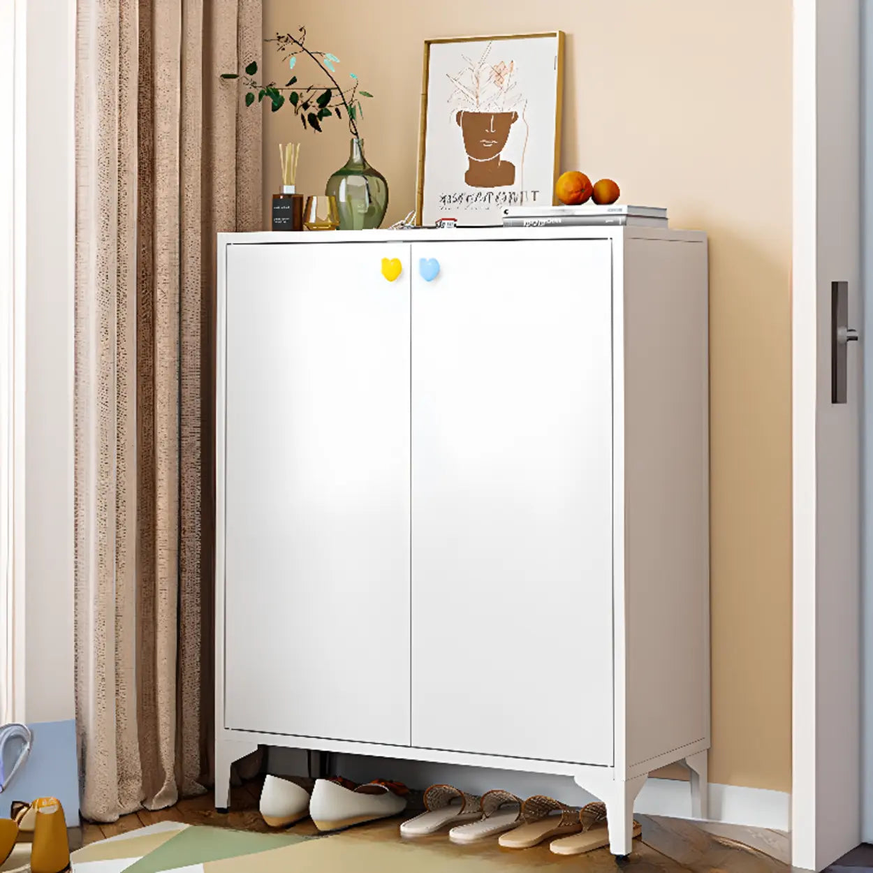 Modern White Wood Large Entryway Shoe Cabinet