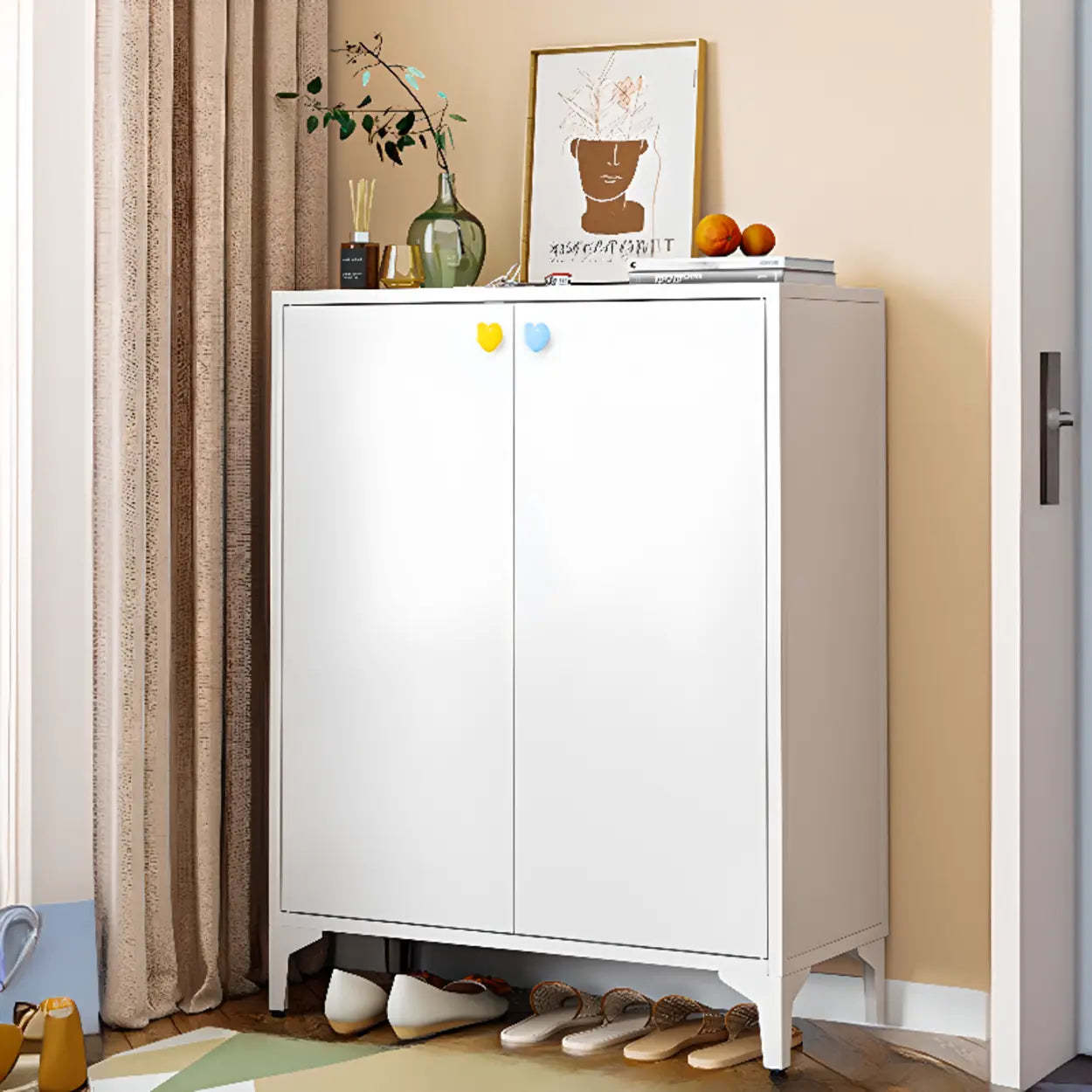 Modern White Wood Large Entryway Shoe Cabinet