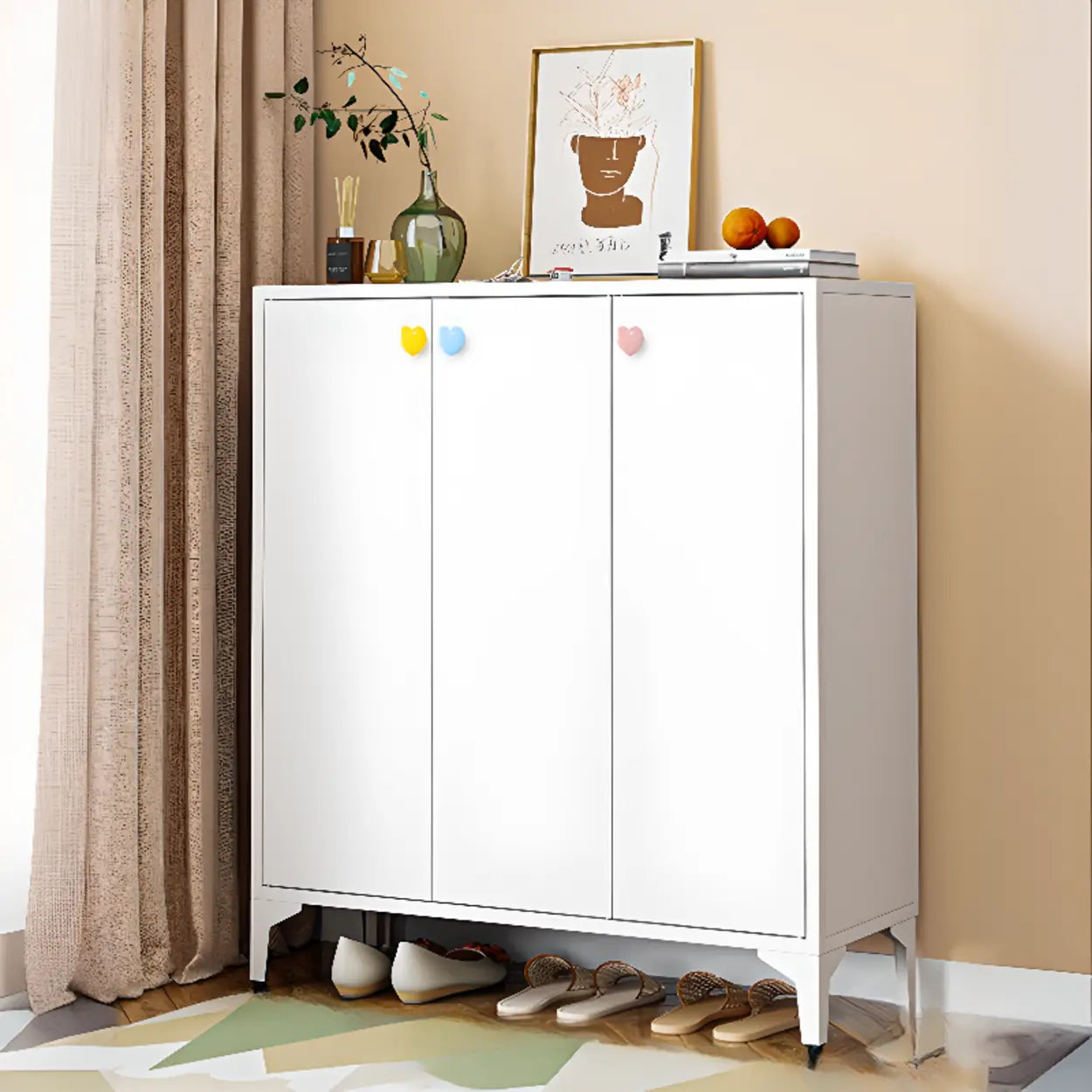 Modern White Wood Large Entryway Shoe Cabinet