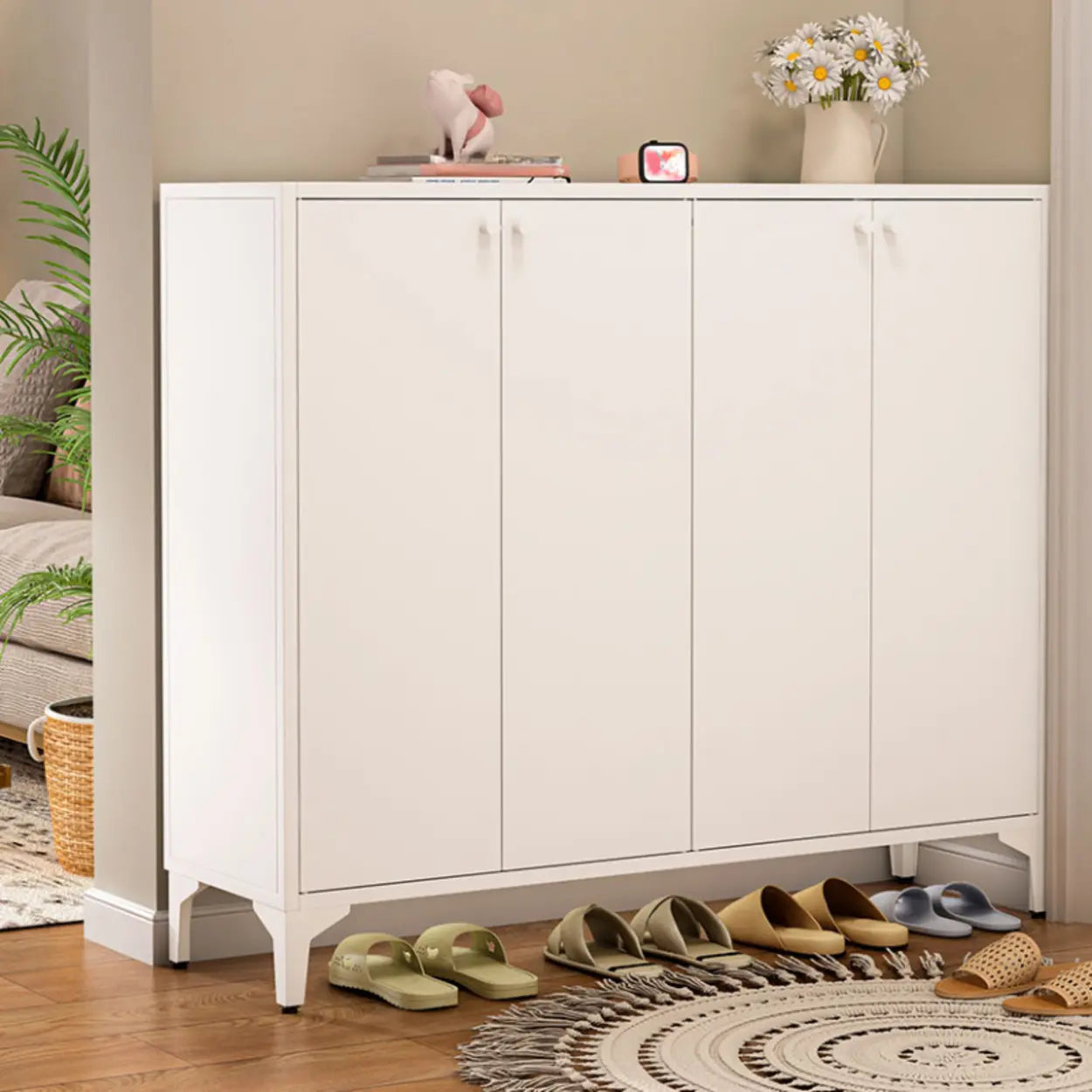 Modern White Wood Large Entryway Shoe Cabinet — White / Code Type