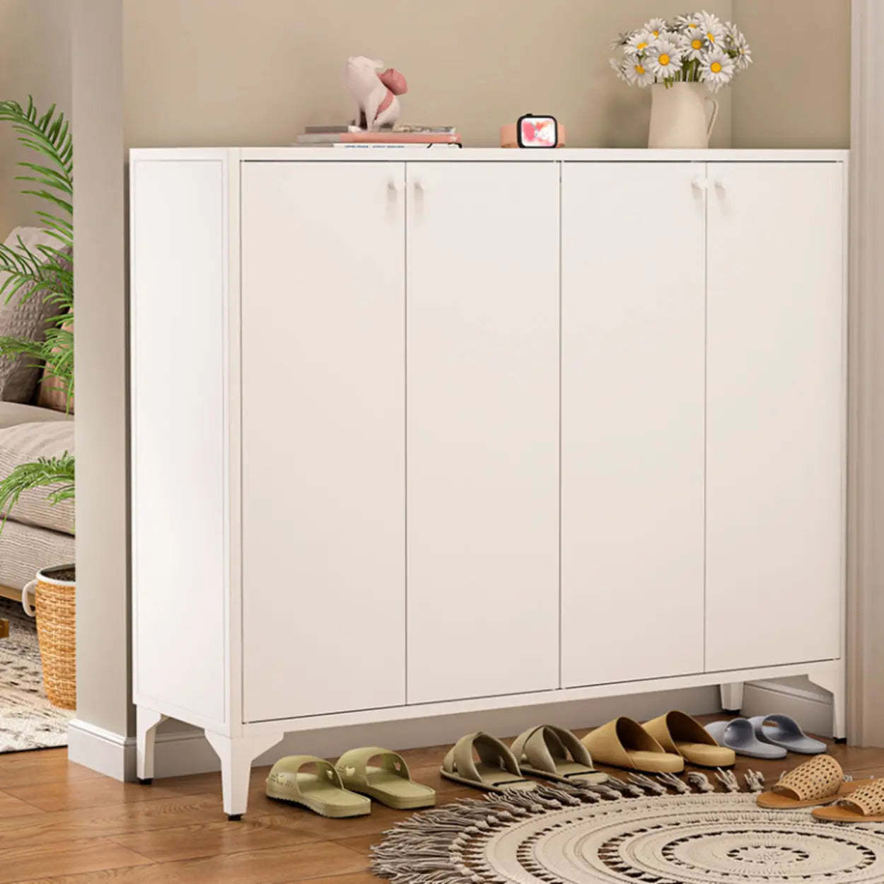 Modern White Wood Large Entryway Shoe Cabinet — White / Code Type