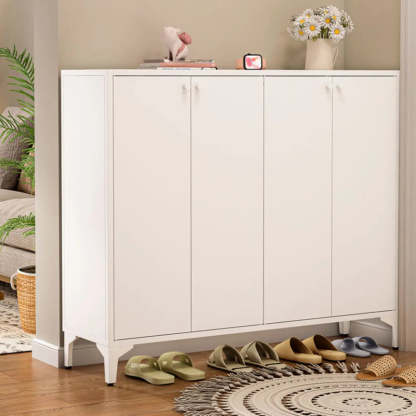 Modern White Wood Large Entryway Shoe Cabinet — White / Code Type