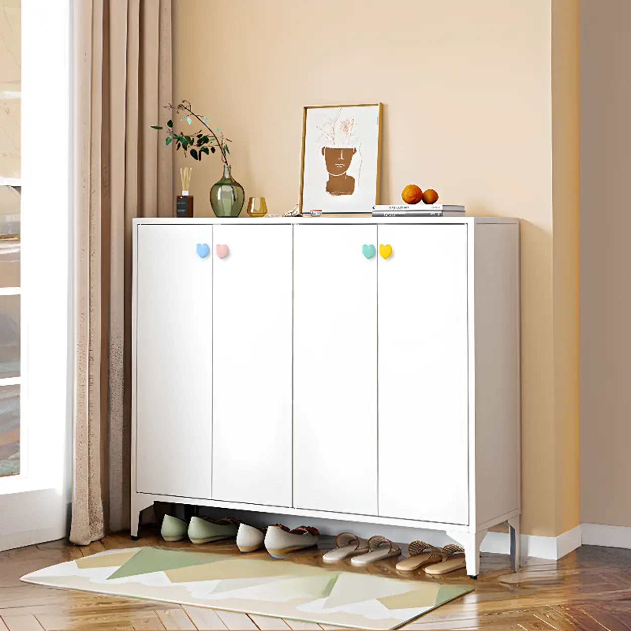 Modern White Wood Large Entryway Shoe Cabinet