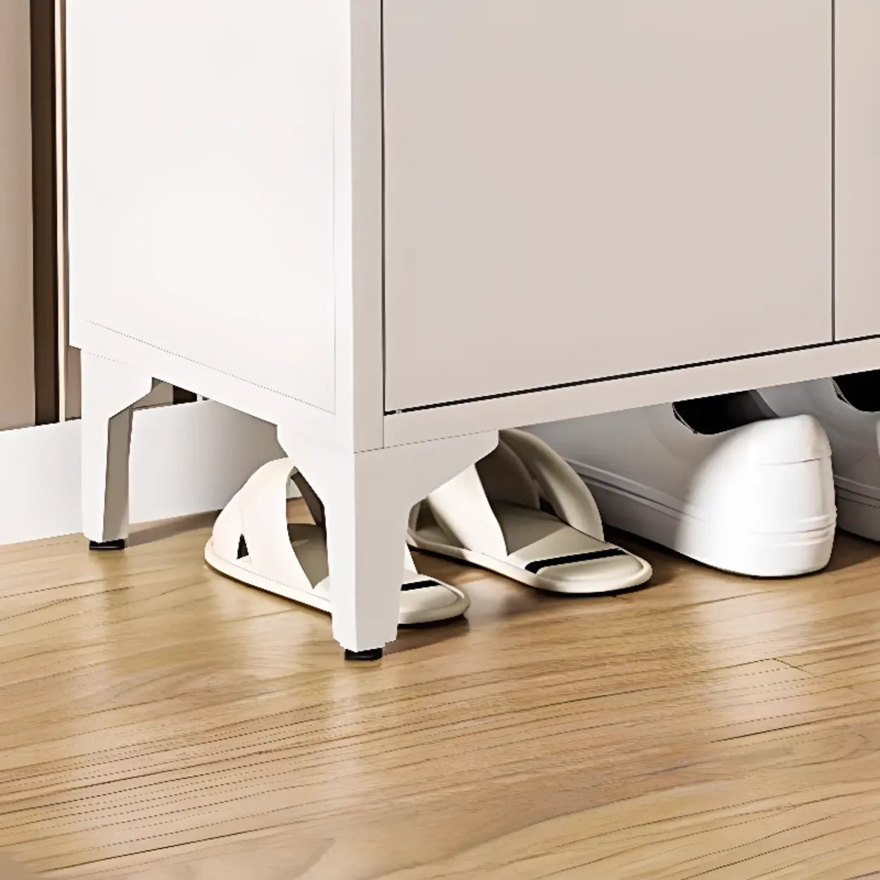 Modern White Wood Large Entryway Shoe Cabinet — White / Long Handle