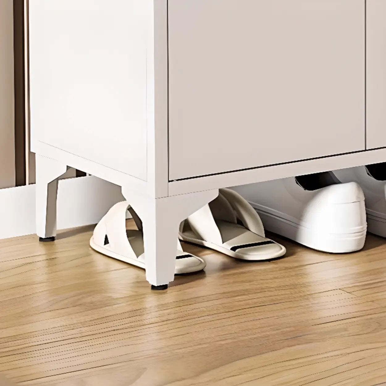 Modern White Wood Large Entryway Shoe Cabinet — White / Long Handle