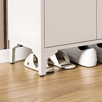 Modern White Wood Large Entryway Shoe Cabinet — White / Long Handle