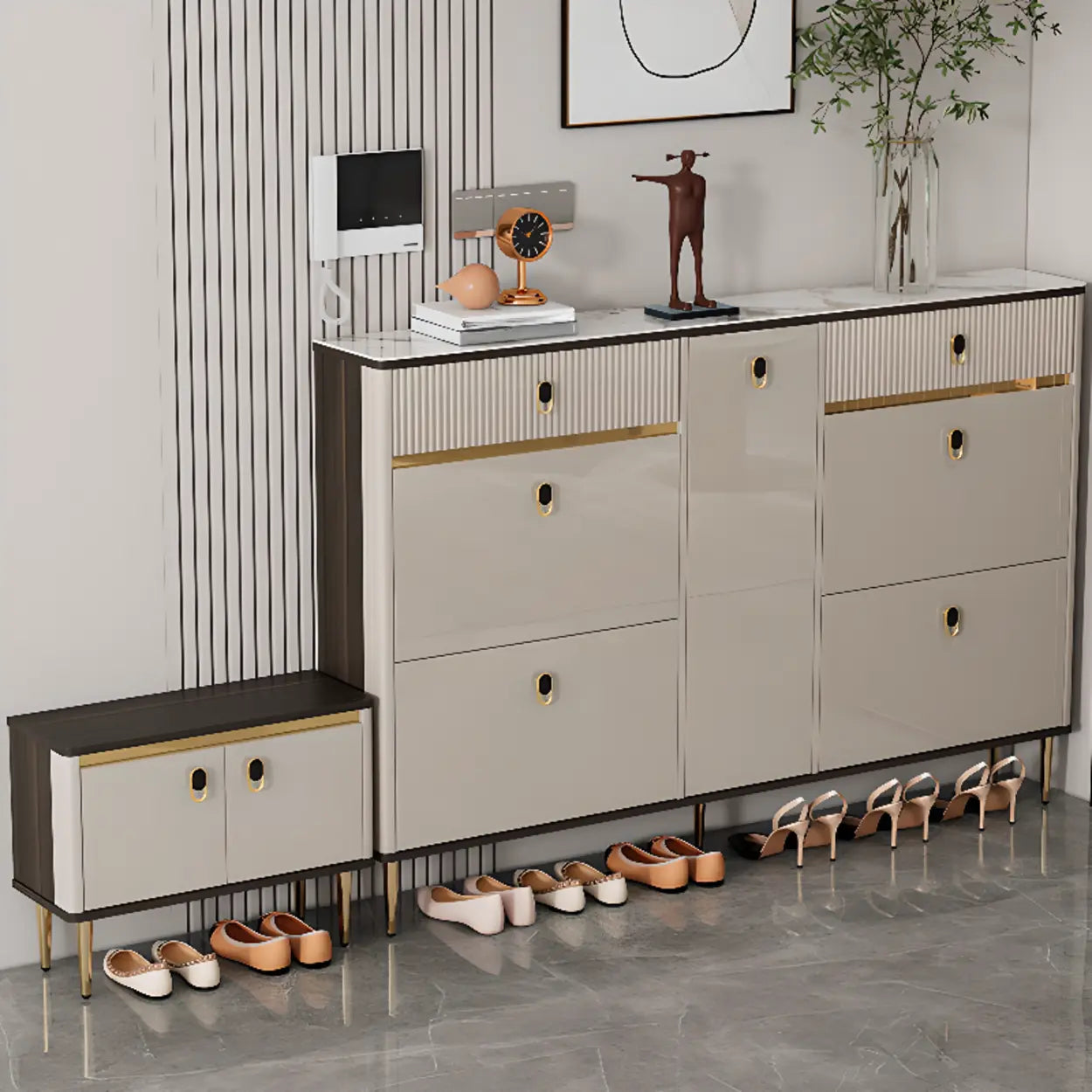 Modern White Wood Sliding Shoe Cabinet