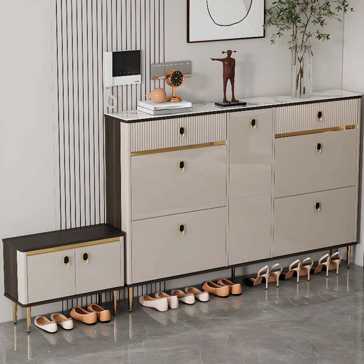 Modern White Wood Sliding Shoe Cabinet