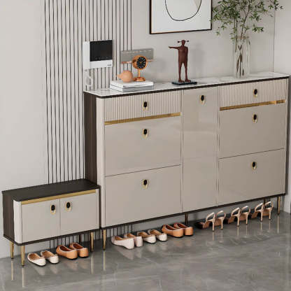 Modern White Wood Sliding Shoe Cabinet