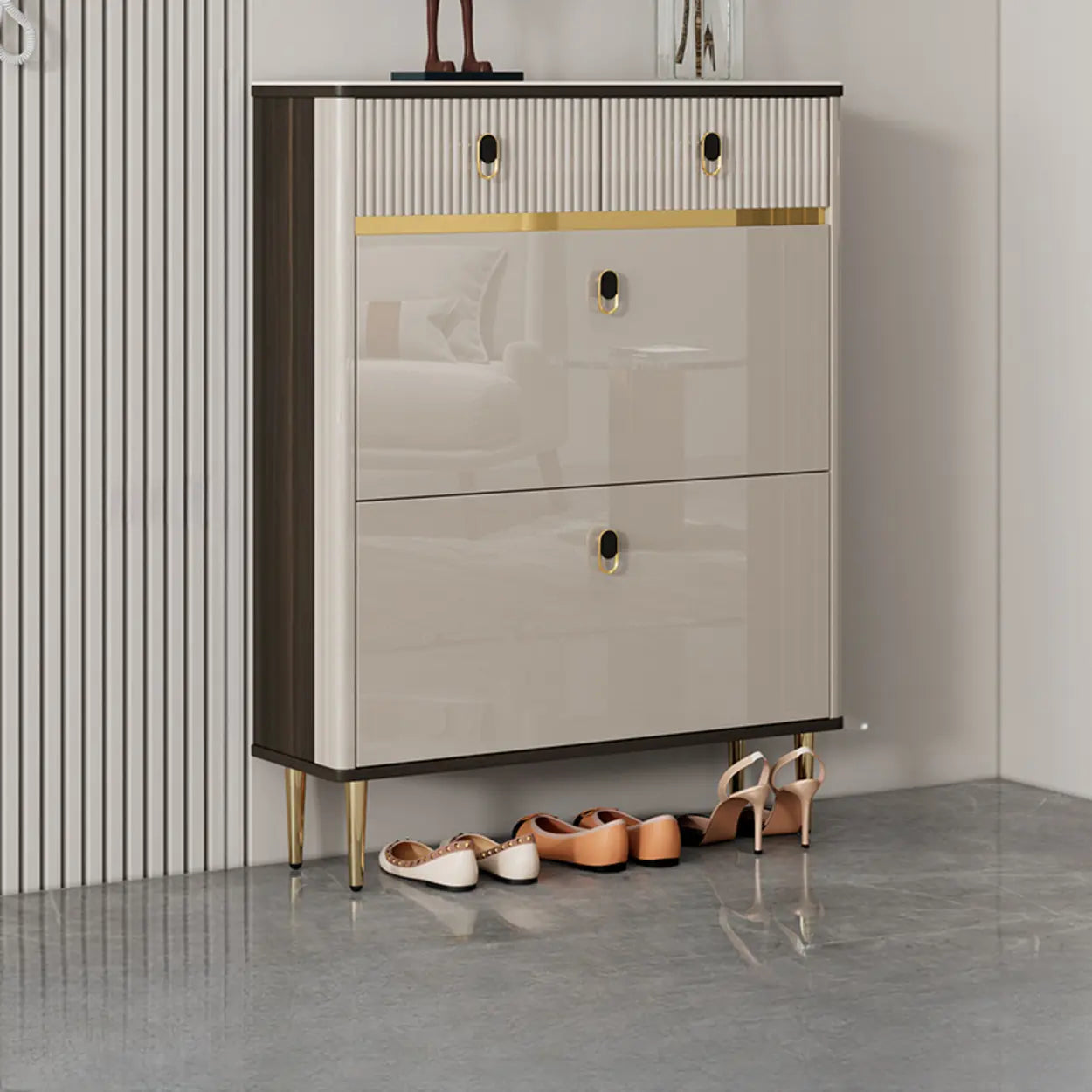 Modern White Wood Sliding Shoe Cabinet