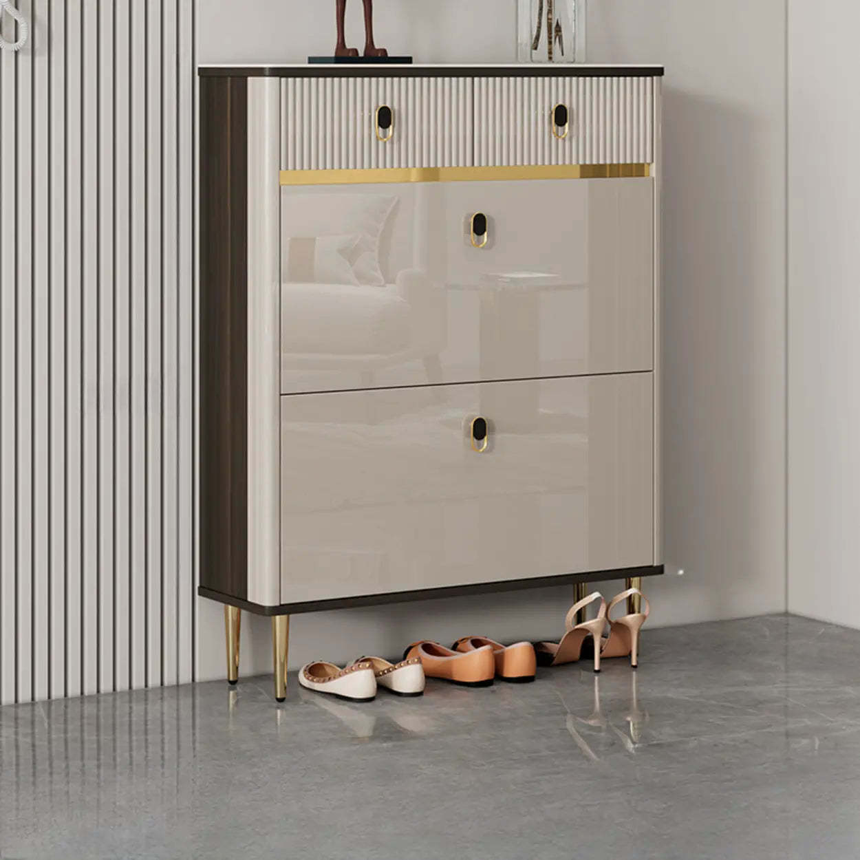 Modern White Wood Sliding Shoe Cabinet