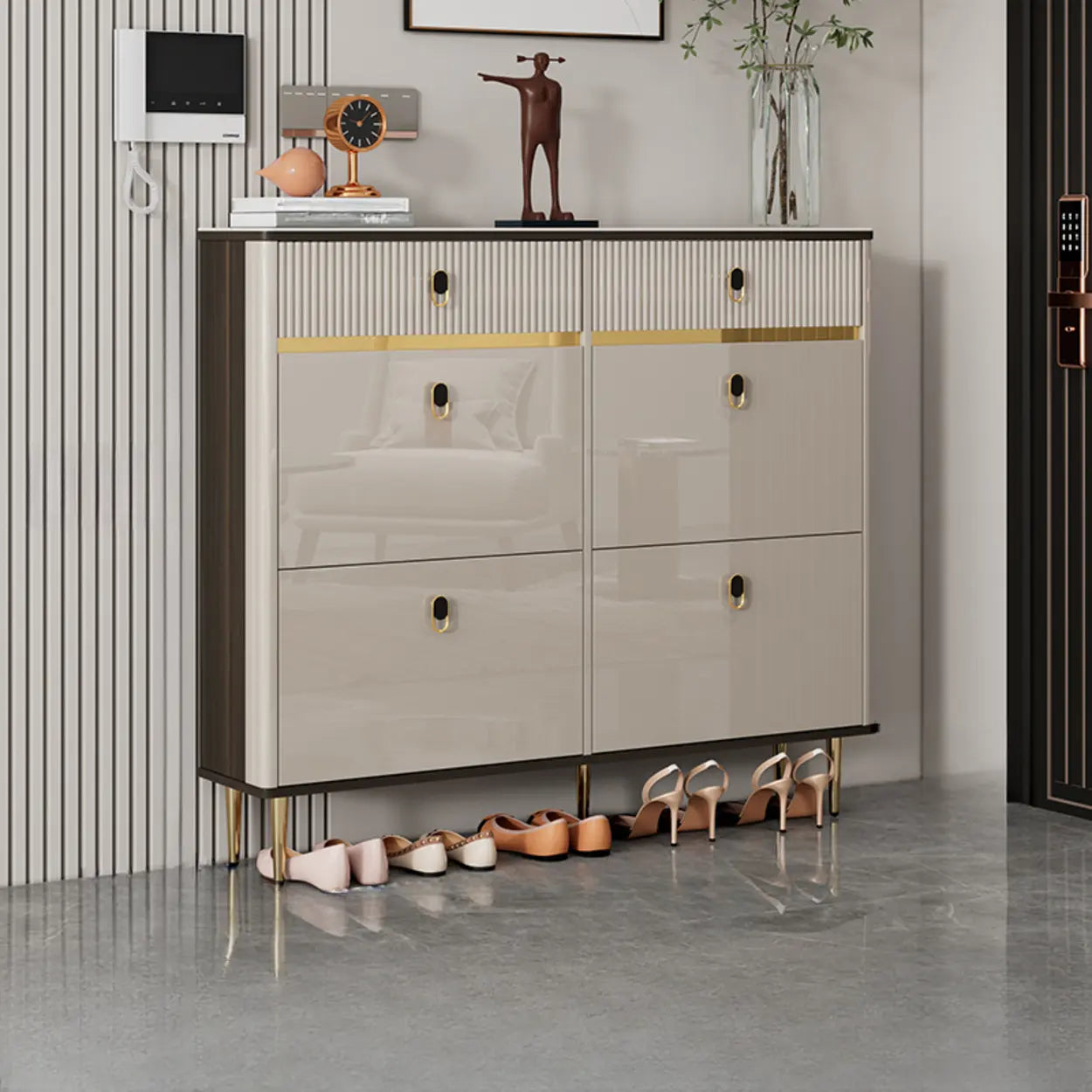 Modern White Wood Sliding Shoe Cabinet