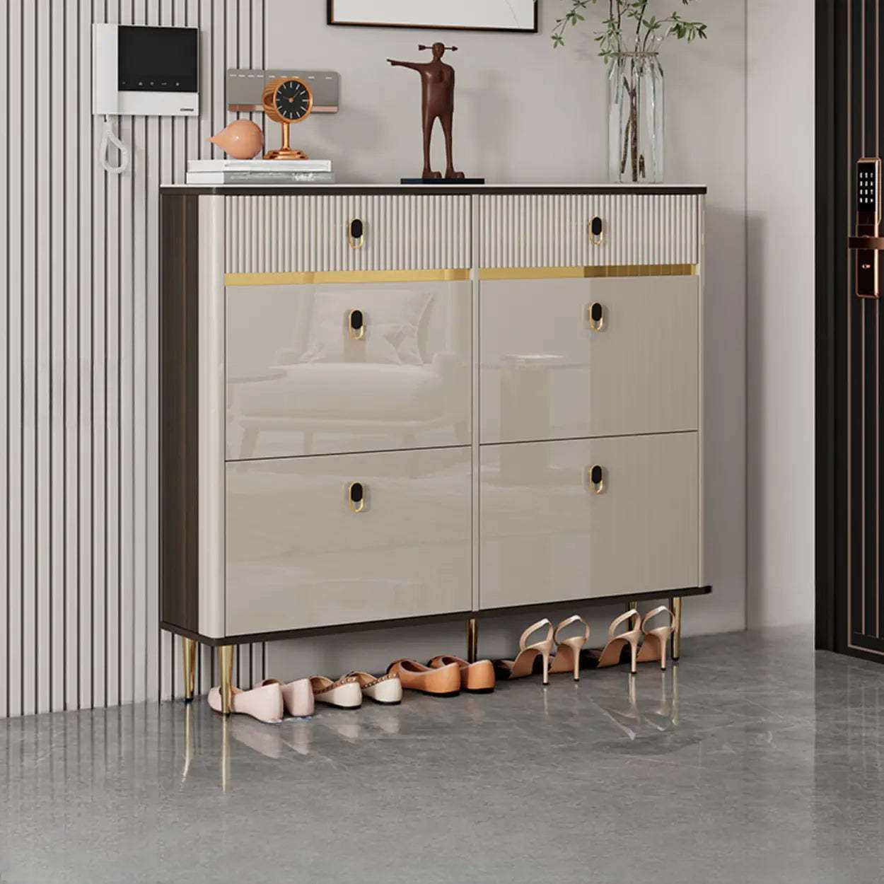 Modern White Wood Sliding Shoe Cabinet
