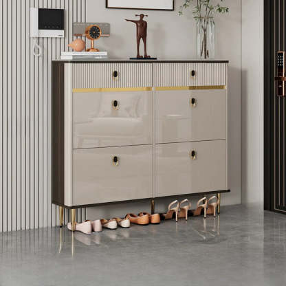 Modern White Wood Sliding Shoe Cabinet