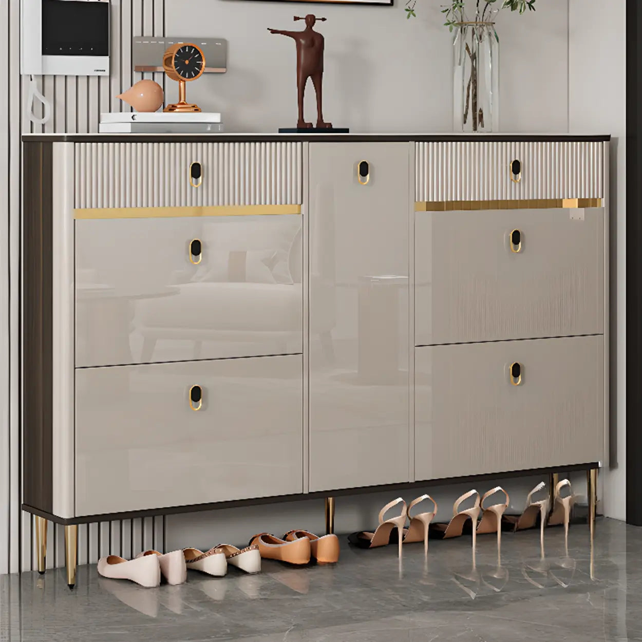 Modern White Wood Sliding Shoe Cabinet