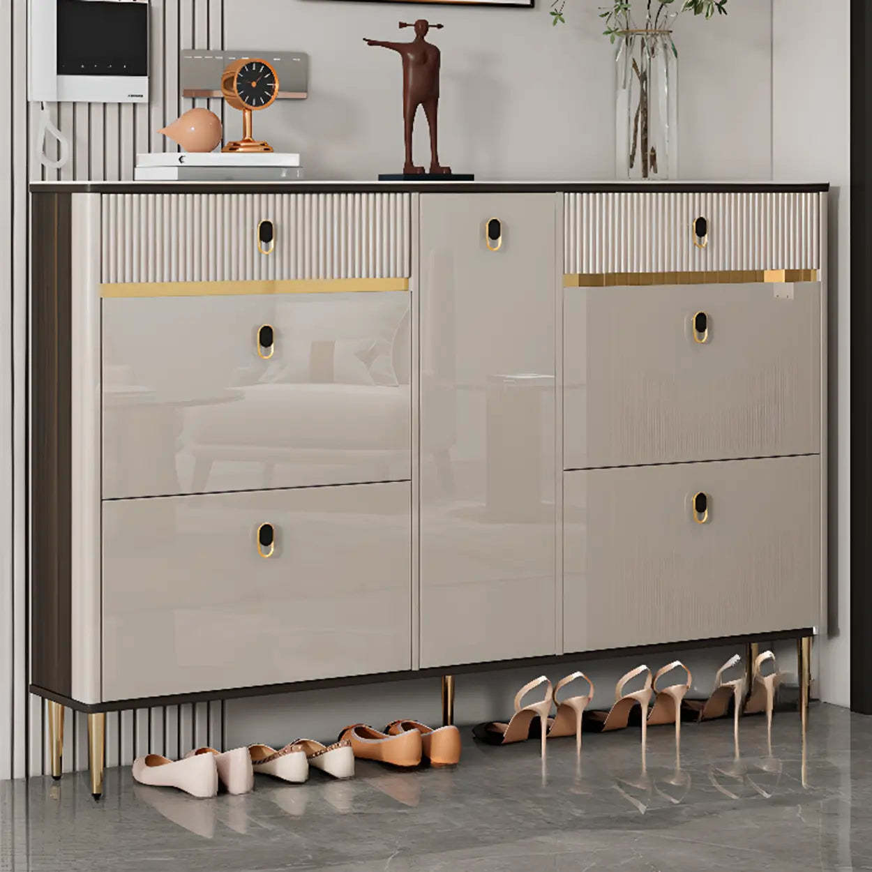Modern White Wood Sliding Shoe Cabinet