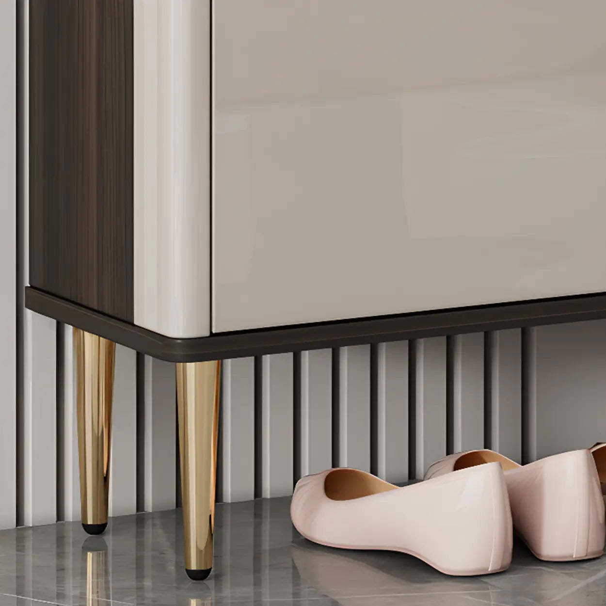 Modern White Wood Sliding Shoe Cabinet