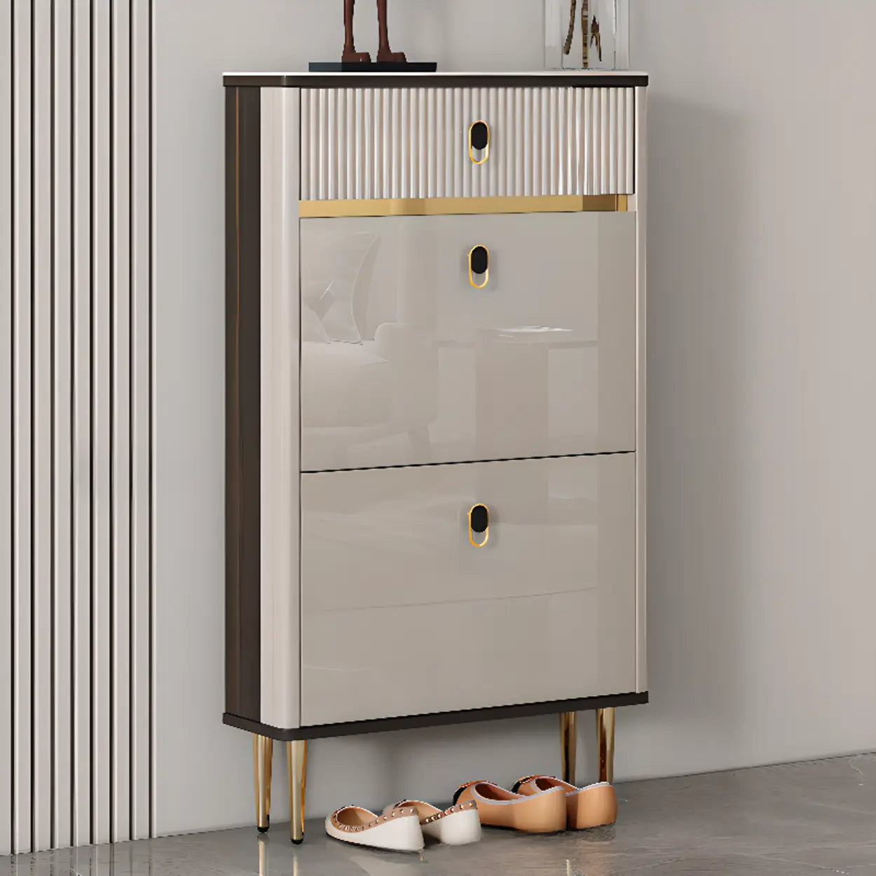 Modern White Wood Sliding Shoe Cabinet