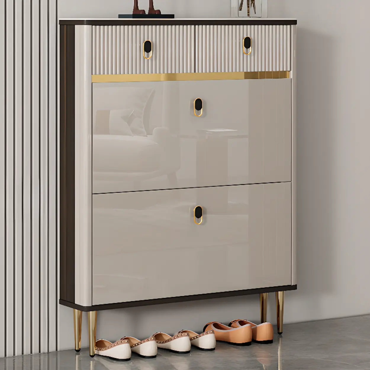 Modern White Wood Sliding Shoe Cabinet