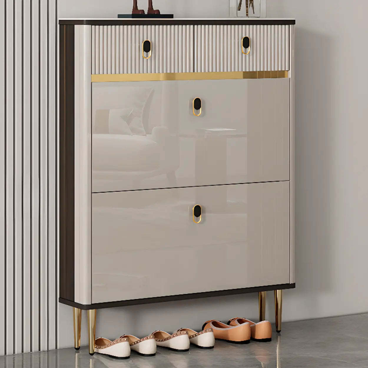 Modern White Wood Sliding Shoe Cabinet