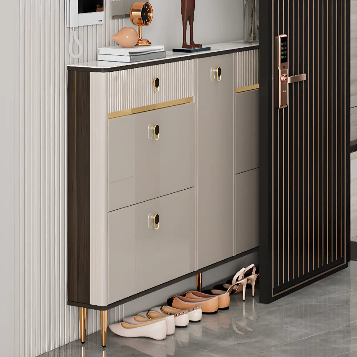 Modern White Wood Sliding Shoe Cabinet