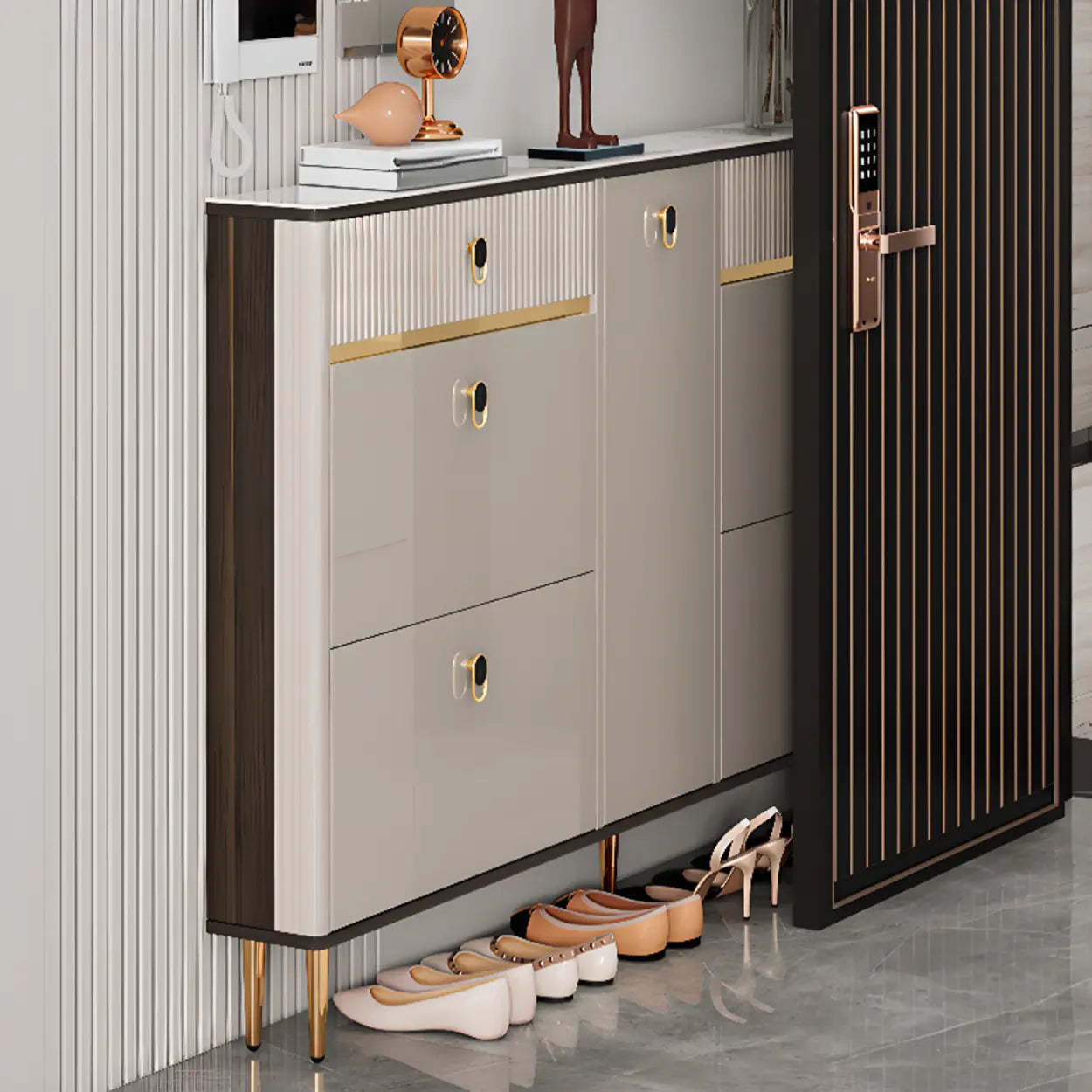 Modern White Wood Sliding Shoe Cabinet