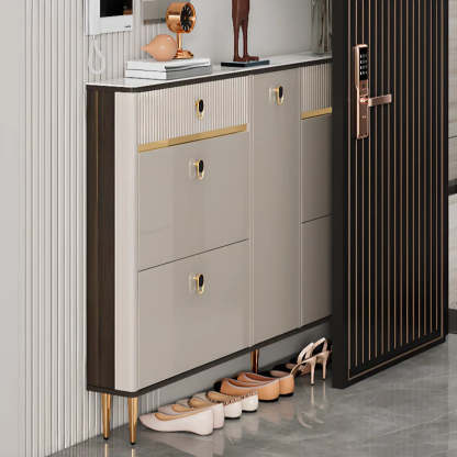 Modern White Wood Sliding Shoe Cabinet