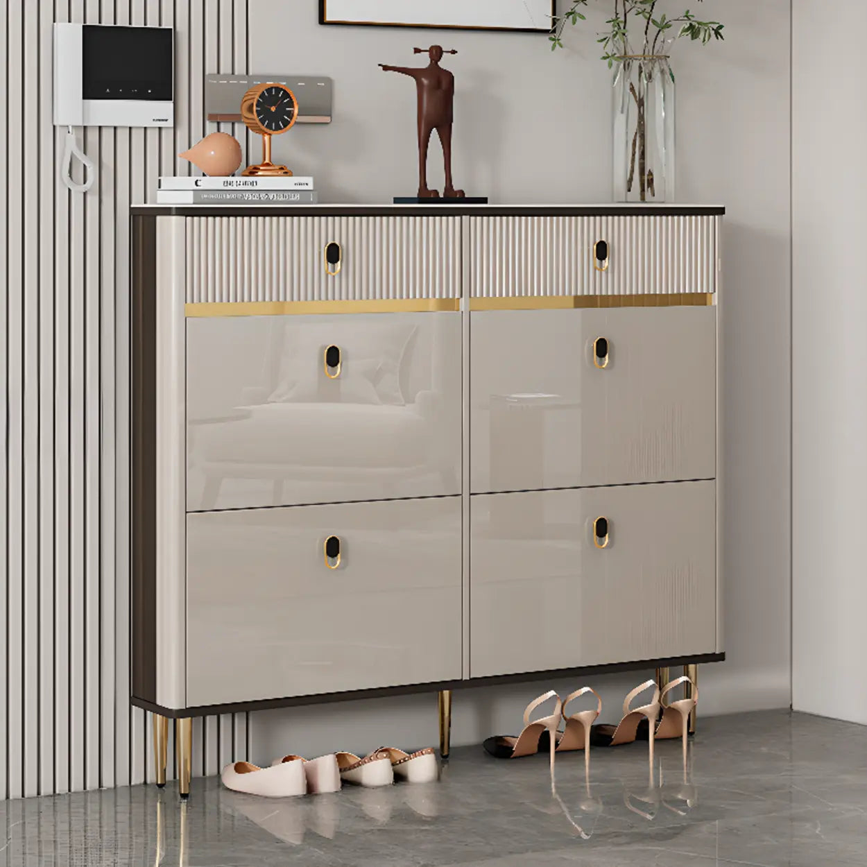 Modern White Wood Sliding Shoe Cabinet